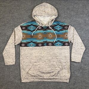 Aztec Southwestern Womens L Print Hoodie 1/4 Buttons Drawstring Kangaroo Pocket